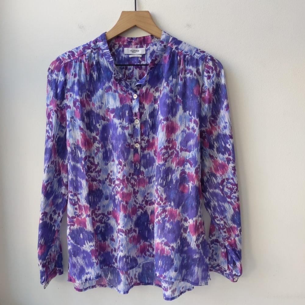 Isabel Marant Purple and Blue Printed Long Sleeve Blouse, Size 6